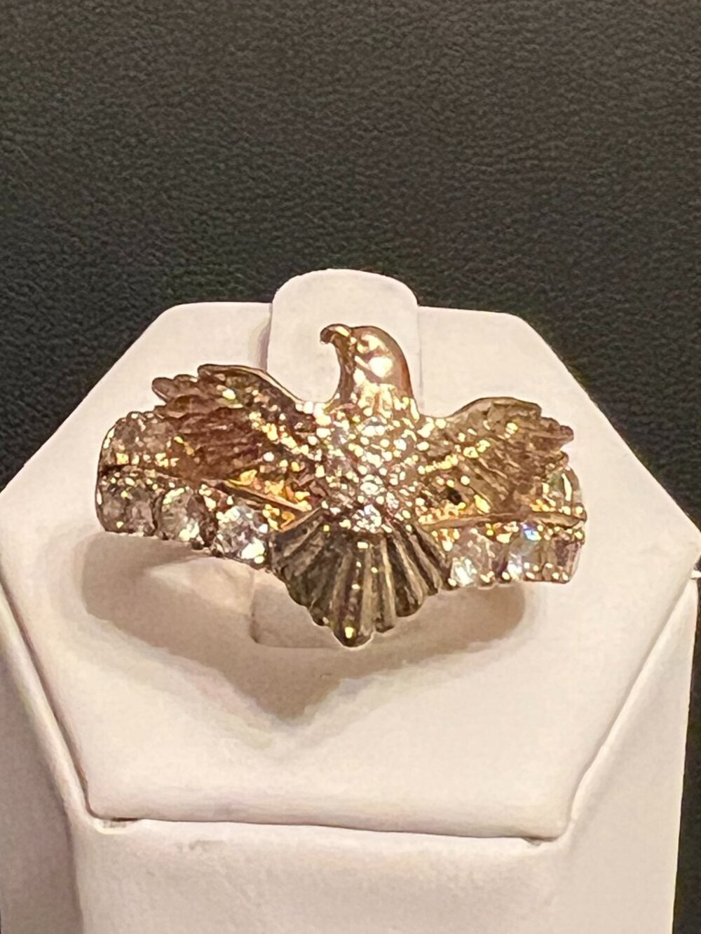 Gold-Tone Eagle Ring with Clear Stones Size 9 (301)